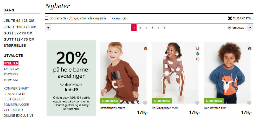 Bildet viser noen av barneplaggene på Lindex.no