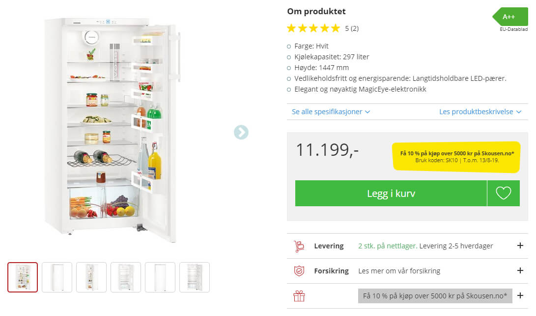 Bildet viser produktvisningen på Skousen.no.