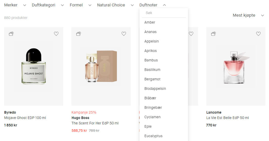 Bildet viser noen av parfymene på Kicks.no