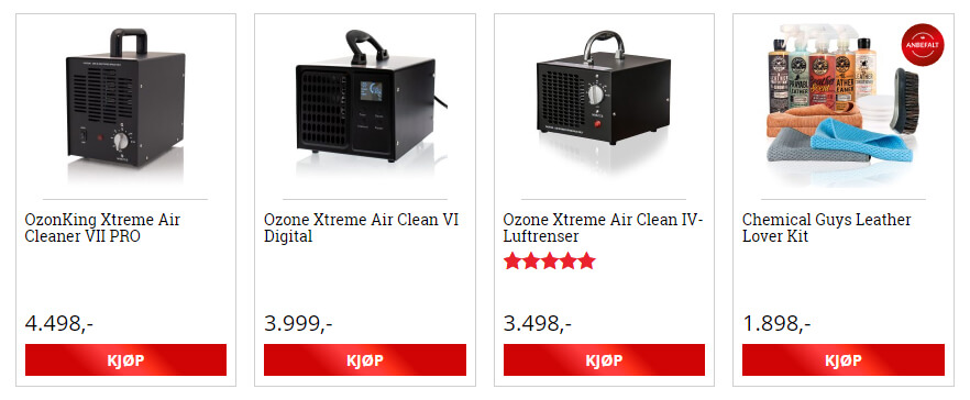 Bildet viser noen av produktene på Bilpleiekongen.no